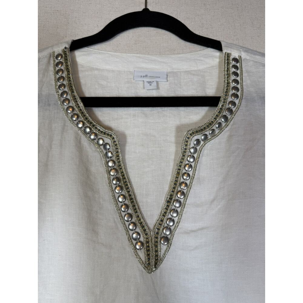 J Jill Love Linen Tunic Top 100% Linen Beaded Detail Size Medium - Picture 3 of 7